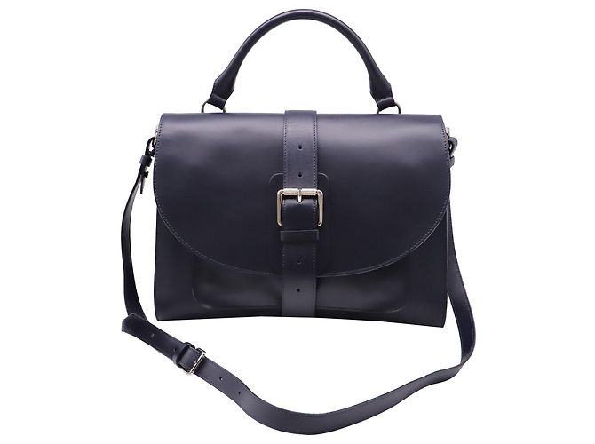 mala Proenza Schouler com pega e fivela em pele azul marinho