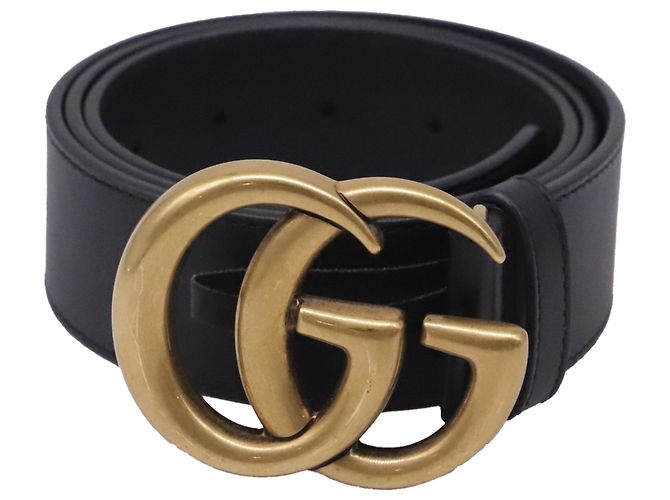 Cinto Gucci GG Marmont com fivela em couro preto
