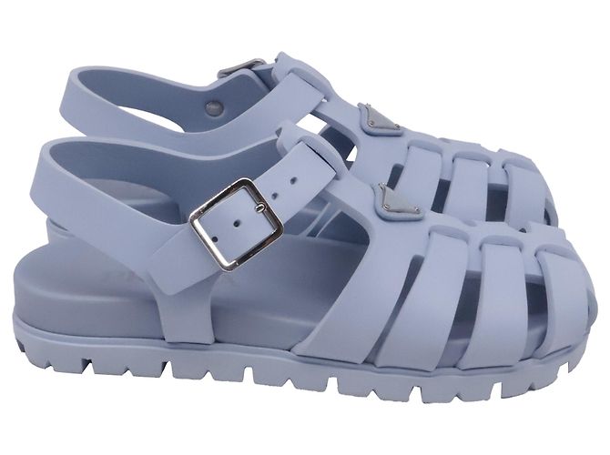 Prada Fisherman-Sandalen mit Logo-Plakette aus blauem Gummi