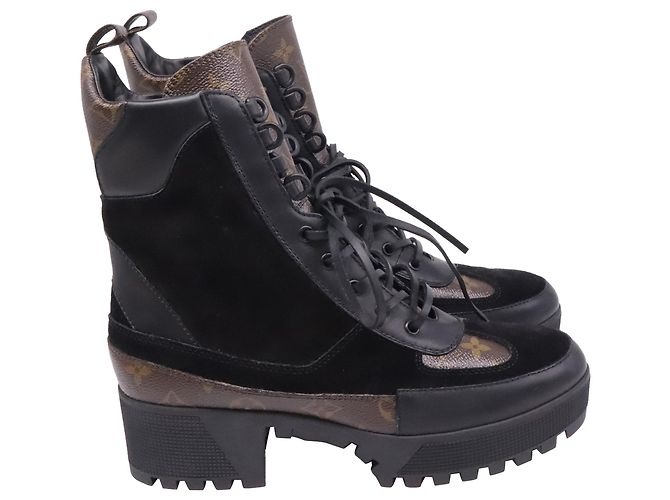 Louis Vuitton Laureate Platform Desert Boots in Black Leather Brown