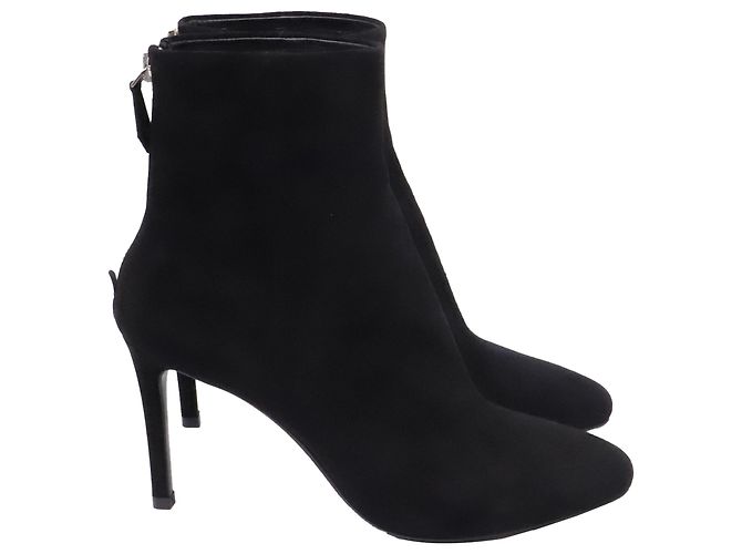 Prada High-Heeled Ankle Boots in Black Suede
