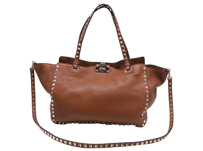 Valentino Garavani Rockstud Tote Bag Medium aus braunem Leder Rot Bordeaux