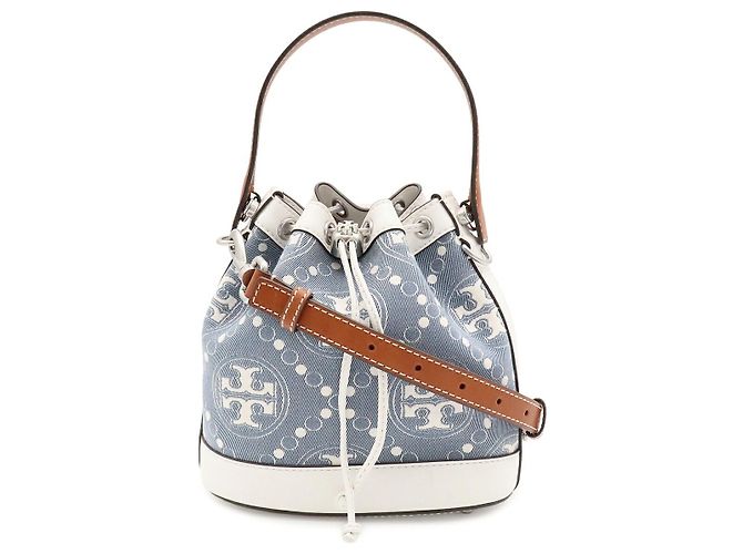 Borsa Bucket 2way in pelle T Monogram Tory Burch Bianco