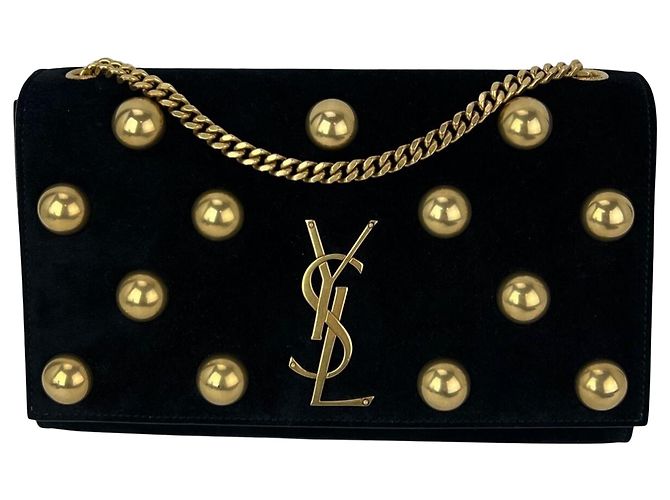 Autre Marque Sac à épaule Saint Laurent Medium Kate en daim noir clouté
