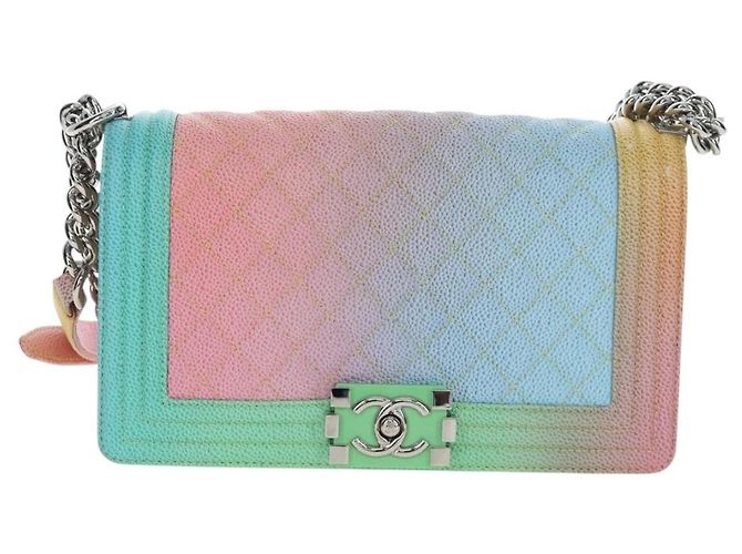 Chanel Rainbow Boy Flap Quilted Painted Caviar Old Medium Multicolore