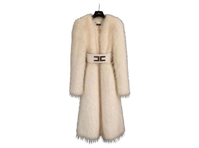 Casaco em eco-pele branco com cinto Elisabetta Franchi
