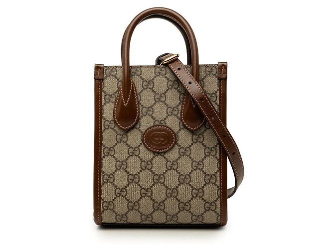 Borsa a tracolla mini Gucci Interlocking G GG Supreme Beige