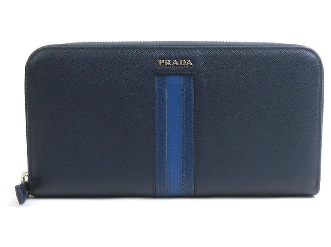 Portafoglio lungo Prada in pelle blu navy