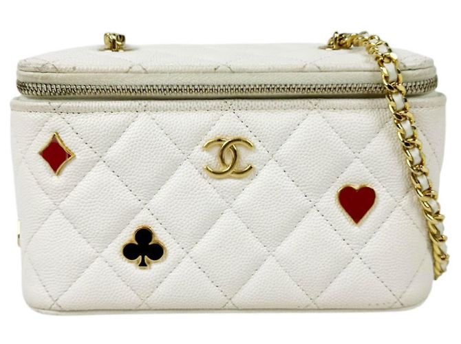 Vanity Bolsa de Ombro Chanel em Couro de Bezerro Grão Off-White Fora de branco