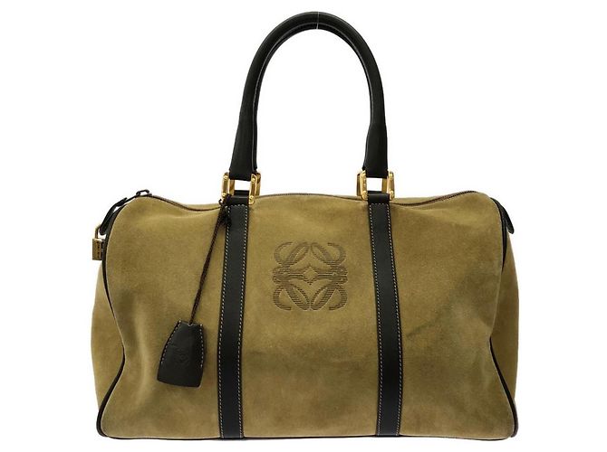 Bolsa Boston Loewe em camurça castanha e dourada Marrom Dourado