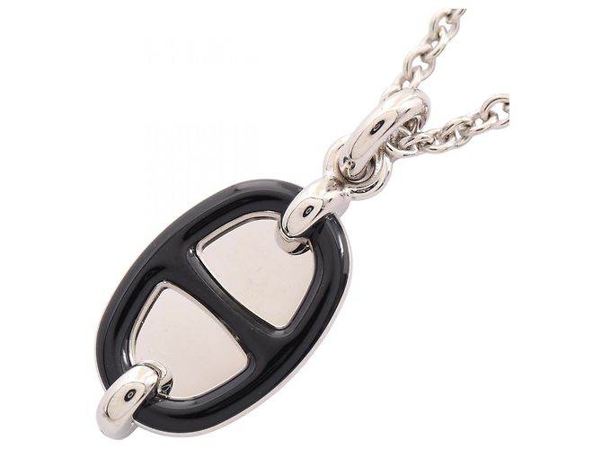 Hermès Hermes Chaine d'Ancre Mini Maillon PM Halskette Schwarz Silber