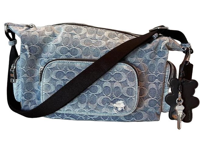 Borsa a tracolla Coach Monogram Denim Blu Blu chiaro