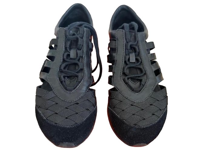 Y3 Baskets Y-3 Run Lattice noires en cuir et daim