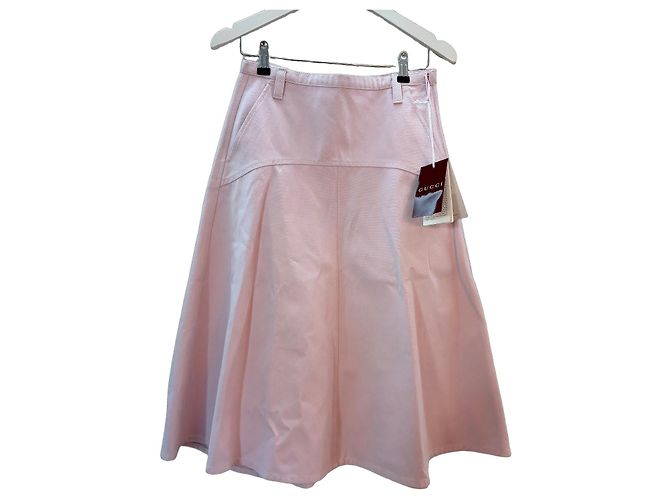 Saia Midi Gucci em Lona de Algodão Rosa