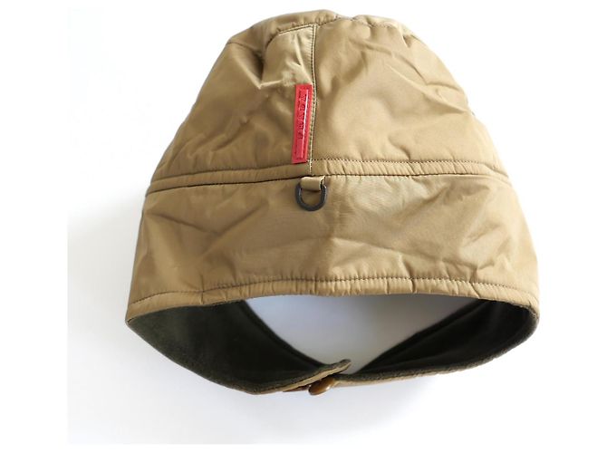 Prada Sport Linea Rossa Nylon Trappermütze - Goldbraun Beige Grün