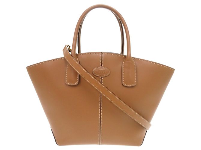 Bolsa de mão 2-Way em couro marrom com logo Tod's