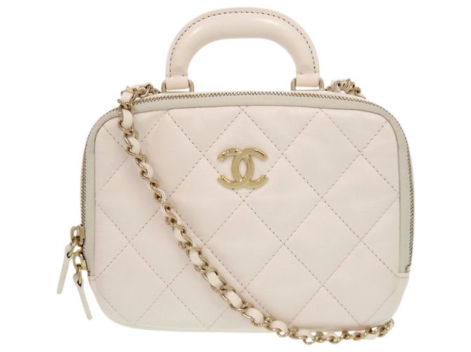 Sac à épaule Chanel Vanity Case Matelassé avec chaîne Blanc