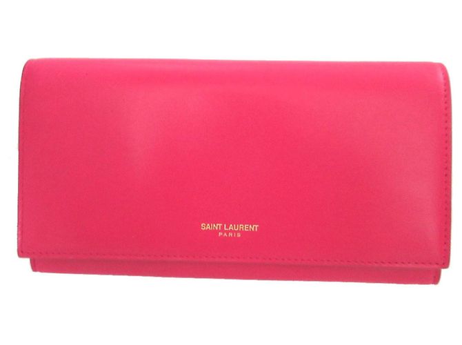 Cartera larga bi-fold de piel rosa Yves Saint Laurent