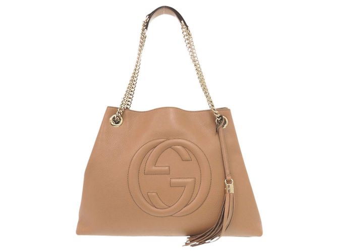Gucci Soho Interlocking G Schultertasche aus beigem Leder mit Kette