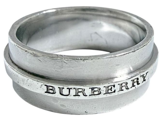 Anello largo con logo Burberry da uomo Argento