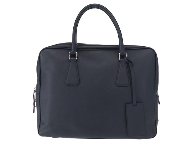 Prada Convertible Zip Around Saffiano Leather Medium Azul marinho
