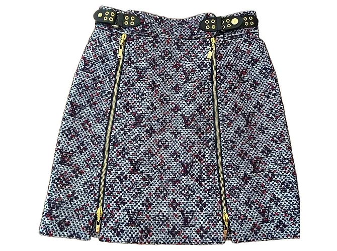 Louis Vuitton Minirock aus Tweed mit Monogramm-Muster Rot Blau Mehrfarben