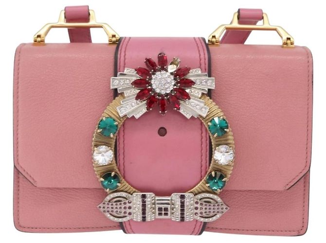 Miu Miu Madras Crystal Buckle Leather Small