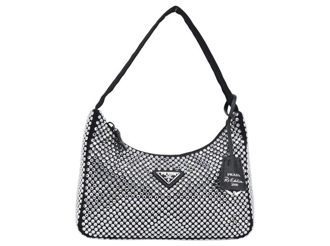 Prada Re-Edition 2000 Hobo Mini em cetim com cristais Prata