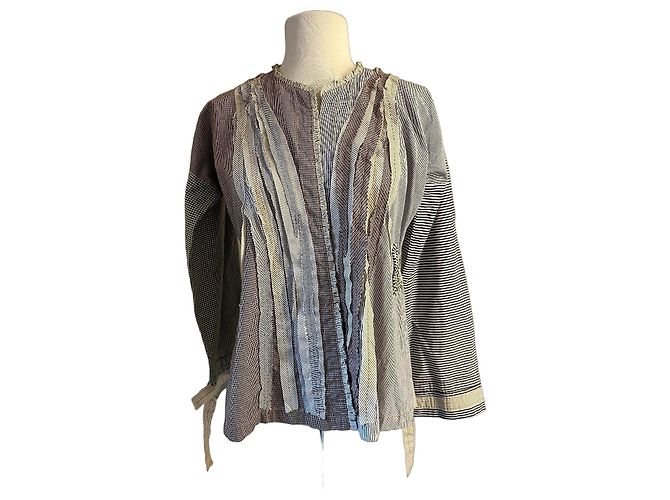 Jamin Puech Blusa de patchwork de algodón Castaño Blanco Azul Verde