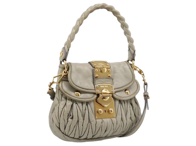 Sac à main Miu Miu Matelassé en cuir 2way Beige Ton Or Auth 208870A