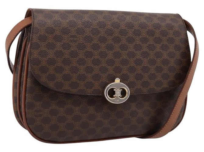 Céline Borsa a tracolla CELINE Macadam Canvas PVC Leather Brown Gold Auth bs37670 Marrone D'oro