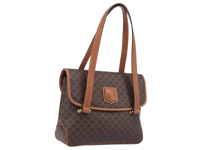 Céline Borsa a tracolla CELINE Macadam PVC Brown Gold Tone Auth mr3108A Marrone