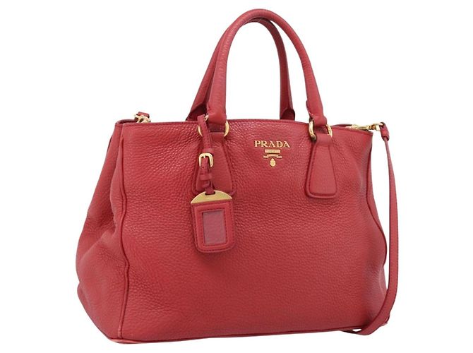 PRADA Handtasche Leder 2way Rot Gold Auth 209282A Golden