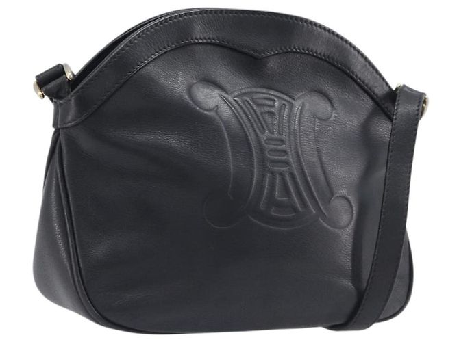 Céline Bolsa de Ombro CELINE Macadam Couro Preto Tom Dourado Auth 207920A