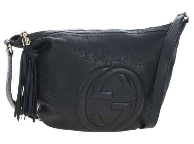 Borsa a tracolla GUCCI Soho in pelle nera e oro 295175 Auth 207456V Nero D'oro
