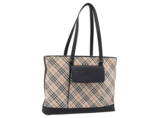 Borsa Tote BURBERRY Nova Check Canvas Beige Silver Auth bs37660 Argento
