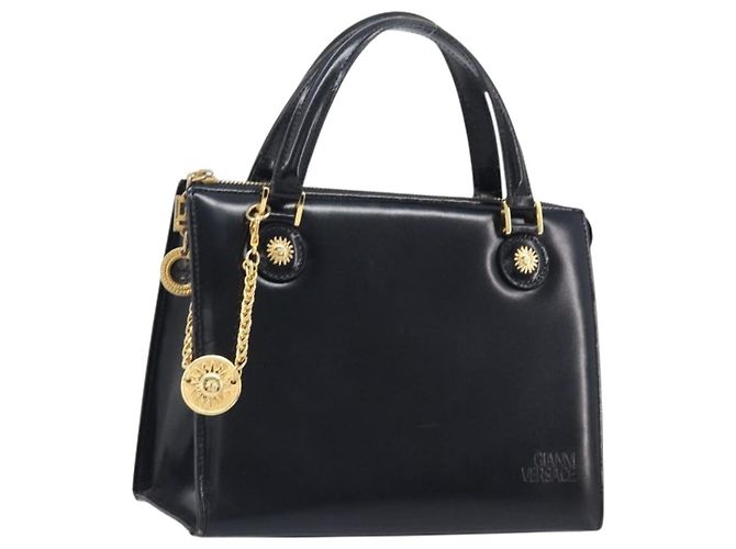 Borsa Gianni Versace in pelle nera e oro Auth 208748 Nero D'oro