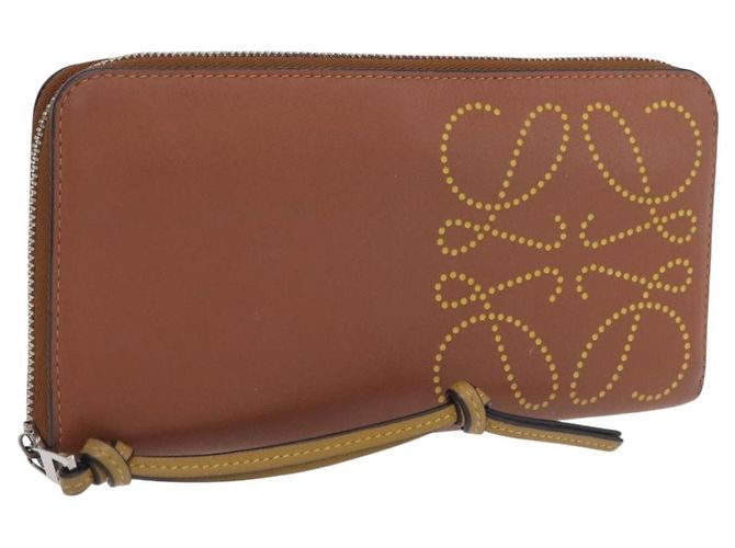 LOEWE Long Wallet Leather Brown Silver Auth LN116V Silvery
