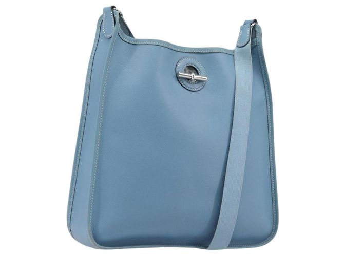 Hermès HERMES Vespa PM Shoulder Bag Courchevel Leather Light Blue Silver Auth 208764A