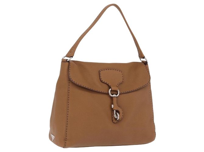 PRADA Shoulder Bag Leather Brown Silver Auth am12821V