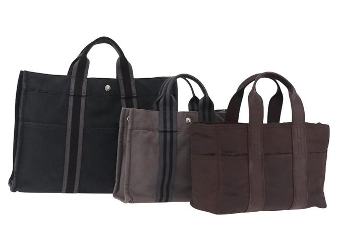 Hermès Sac à main HERMES Coton Nylon Lot de 3 Marron Gris Auth bs37446
