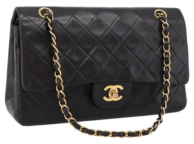 Borsa a tracolla CHANEL Chain Matelasse 25 in pelle d'agnello nera e oro CC Auth 209270V Nero D'oro