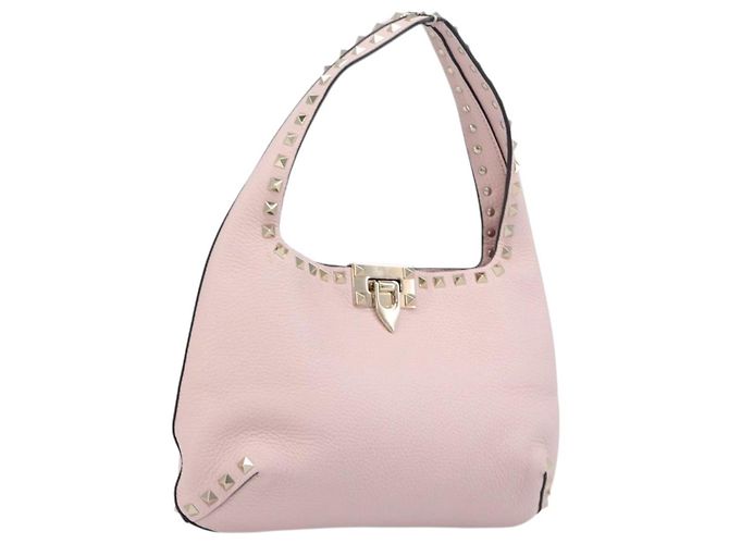 Bolsa Valentino Rock Studs em couro Rosa Ouro Auth 207886V Dourado
