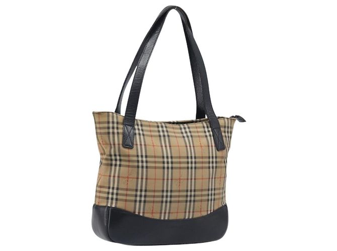 Burberrys Nova Check Shoulder Bag Canvas Beige Gold Tone Auth 208861A