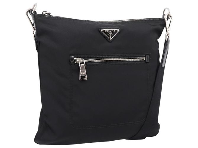 Borsa a tracolla PRADA Nylon Black Silver Auth ki6913A Nero Argento