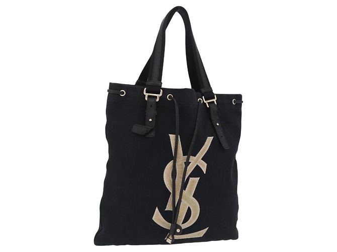 Autre Marque Borsa Tote Saint Laurent Kahala Canvas Navy Gold Auth BA16414