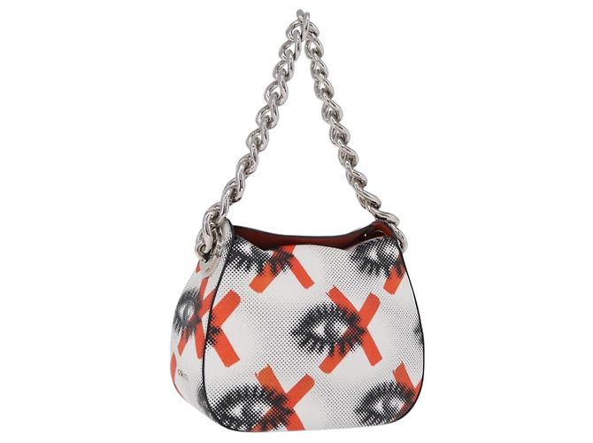 PRADA Chain Shoulder Bag Leather White Silver Auth 207574M