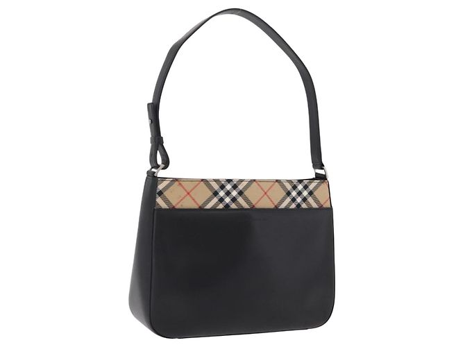 Borsa a Tracolla BURBERRY Pelle Nero Argento Auth 207869A