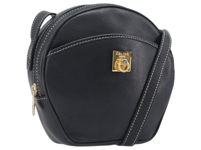 Céline Borsa a tracolla CELINE in pelle nera e oro Auth ka6592 Nero D'oro
