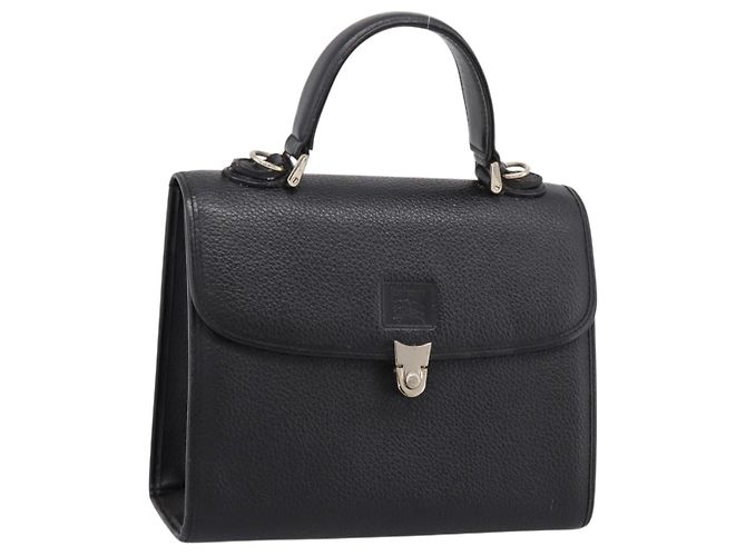 Bolso de mano Burberrys de cuero negro plata Auth 208848